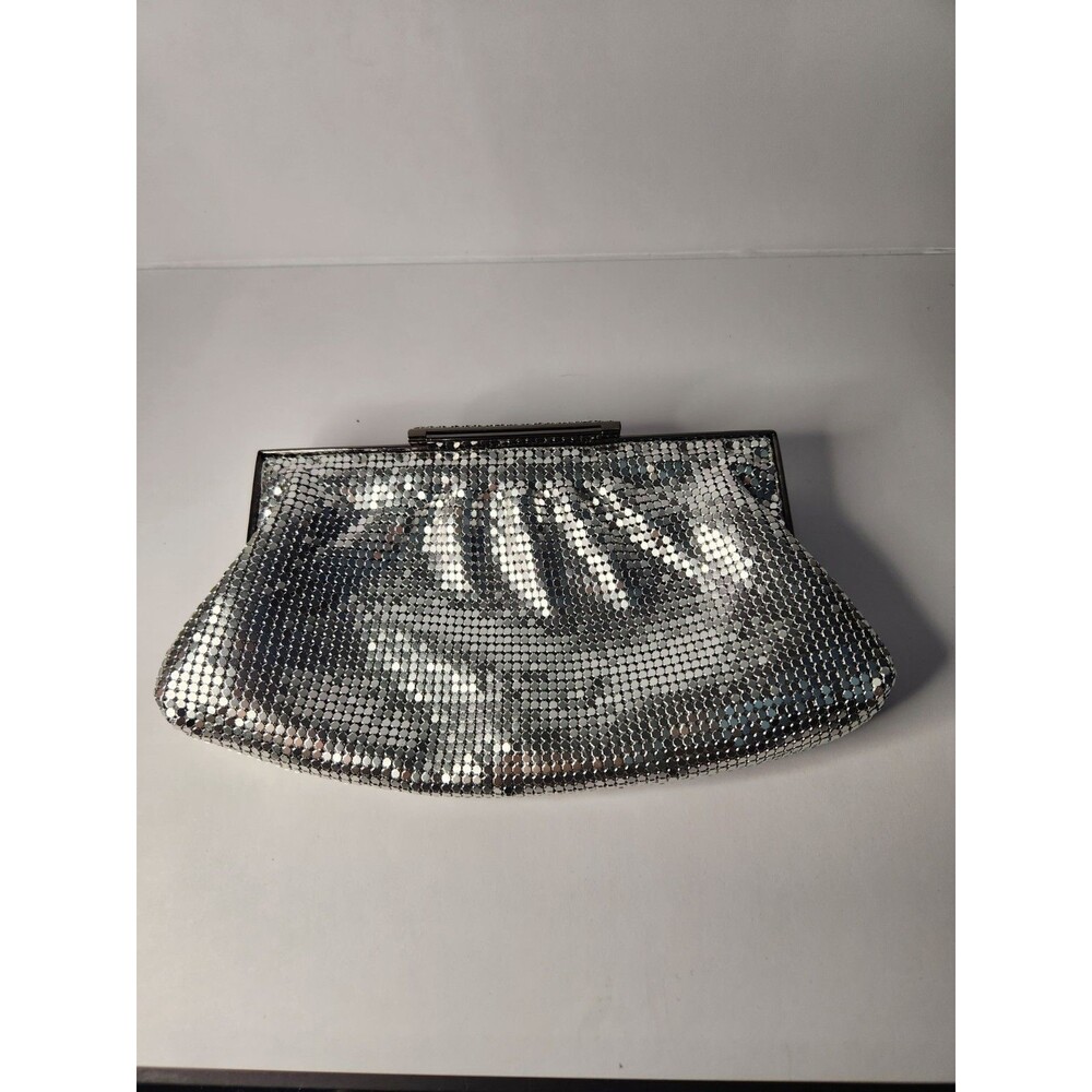Kate Landry Silver Metal Mesh Evening Clutch Bag Crossbody Chain Wedding Formal - Picture 4 of 6